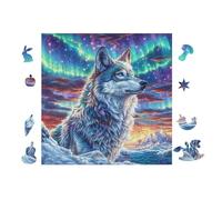 Loup de Montagne Northern Lights 100 Pieces Casse-tête Créatif en Carton Rigide sans Déformation Difficulté Moyenne Activité Manuelle Cadeau Saint Valentin Créatif 28x28cm