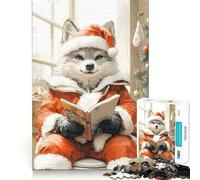 Loup déguisé en Père Noël en Train de Lire Puzzle de 1000 pièces Jeu de réflexion Découpe de Haute précision Passe-Temps Fascinant pour Les Moments de détente (50x75cm)