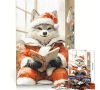 Loup déguisé en Père Noël en Train de Lire Puzzle de 1000 pièces pour Adultes Stimule la mémoire Loisirs paisibles Découpe de qualité Cadeau mémorable (38x52cm)