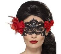 loup dentelle noir avec roses rouges - smiffys 44958 Noir G