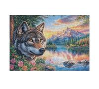 Loup derrière Un Arbre au Bord du lac avec des Sommets enneigés Puzzle 300 Pièces pour Adultes Vision Artistique Educa Activité De Famille Assemblage Amusant Cadeau d'anniversaire 300 PCS