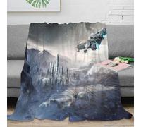 Loup des Glaces 3D Imprimé Plaid Microfibre Décoration Salon Loup Polaire Couverture Ultra Douce Adulte Jeune Chambre 60x80(150x200cm)