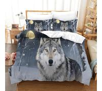 Loup des Neiges | Forêt Hivernale Ensemble Literie Microfibre Imprimée Housse de Couette Premium avec Taies, Fermeture Éclair Cachée, Facile Entretien, pour Adultes & Enfants Single（140x200cm）