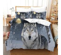Loup des Neiges | Forêt Hivernale Ensemble Literie Microfibre Imprimée Housse de Couette Unique Et Taies, Fermeture Éclair Cachée, Facile Entretien, pour Adultes & Enfants Double（200x200cm）