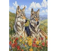 loup Diamond Painting Fleurs, Peinture Numero Adulte Canevas Kit Complet, Loisirs Créatifs, Strass Point de Croix Cristal Painting pour Adultes Débutants femme, Murale Maison Décoration 40x70cm O-413