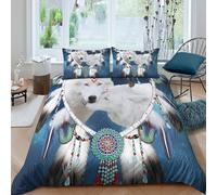 Loup Dreamcatcher Ensemble De Literie 3 pièces 3D Effet Microfibre résistante Native American Art_ Parure de Lit avec Fermeture Éclair Facile d'entretien for Chambre Enfants Single（140x200cm）