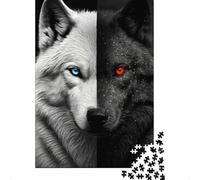 Loup Dualité Contraste 1000pcs Mini Puzzle pour Adultes Difficile | 38x26cm Papier Décoration Salon Coupe Précise Cadeau Ami Relaxation Esprit