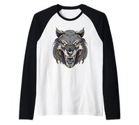 Loup en colère t Loup grondant Loup Halloween Manche Raglan