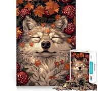 Loup endormi en Automne Puzzle de 1000 pièces pour Adultes Jeu de réflexion Relaxant et Amusant Assemblage d'image Surprise chaleureuse 50x75cm