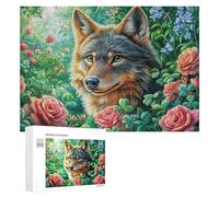 Loup entouré de Fleurs et de Ciel coloré Puzzle 300 Pièces pour Adultes Session Puzzle Exercice du Cerveau Cadeau pour Passionnés 300 PCS