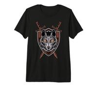 Loup épée Bouclier Renaissance médiévale Chevalier Maison T-Shirt Haut de Gamme