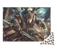 Loup Épée Guerrier 1000 Pièces Mini Puzzle pour Adultes Décoration | 70x50cm Carton Amateurs De Puzzles Détente Puzzle Fait Main Cadeau D'anniversaire Décor De Bureau