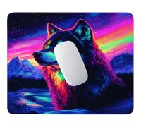 loup et aurore boréale Tapis de Souris Petit Format 24 x 20 cm V-532