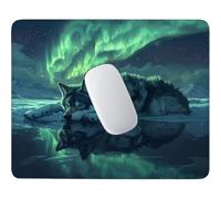 loup et aurore boréale Tapis de Souris Petit Format 40 x 30 cm V-533