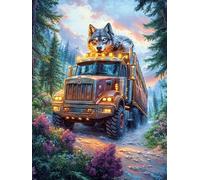 Loup et Chat sur Un Camion 1000 Pièces Puzzle Famille en Carton Rigide Peinture à l'huile Animaux et Plantes Difficulté Moyenne Activité Familiale Anti-Stress Loisir Créatif Idée Cadeau Anniversaire