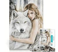Loup et Femme dans la forêt Puzzle de 1000 pièces pour Adolescents Jeu de Stimulation Cognitive Ajustement Parfait Format Compact Idéal pour des Moments de Jeu en Famille (38x52cm)