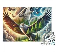 Loup et Forêt Ailée Puzzle 1000 Pièces Puzzle pour Adultes Papier Art Animal Détente Cadeau Décoratif Famille 70x50cm/1000pcs