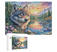 Loup et hiboux par rivière avec Pleine Lune Puzzle 300 Pièces pour Adolescents 14+ Jeu Éducatif Pratique du Raisonnement Cadeau pour Études 300 PCS