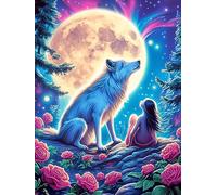 Loup et Jeune Fille sous la Pleine Lune Puzzles 500 Pièces pour Adultes Educa Challenge Créatif Activité De Soirée Décoration Intérieure Assemblage Amusant 500 PCS
