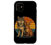 Loup et lièvre rétro Animaux Amis forêt Faune Coque pour iPhone 11