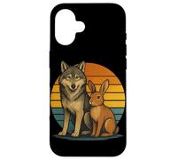 Loup et lièvre rétro Animaux Amis forêt Faune Coque pour iPhone 16