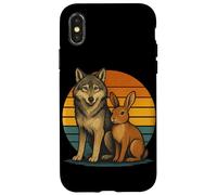 Loup et lièvre rétro Animaux Amis forêt Faune Coque pour iPhone X/XS