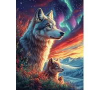 Loup et son louveteau regardant le coucher du soleil 500 Pieces Casse-tête Créatif En Carton Épais Rigide Faune sauvage et animaux de compagnie Difficulté Moyenne Activité Manuelle Loisir Créatif Cade