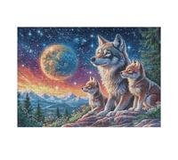 Loup et Son Petit au Clair de Lune 300 Pieces Casse-tête pour Ado en Carton Épais Rigide Facile Débutant Jeu De Société Soirée Entre Amis Cadeau Anniversaire Premium 300 PCS/40x28cm