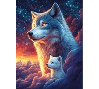 Loup et son petit sous les aurores boréales 500 Pièces Puzzle Créatif En Carton Haute Qualité Animal sauvage et animal de compagnie Cute Difficulté Moyenne Activité Manuelle Loisir Créatif Cadeau Créa