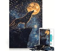 Loup étoilé Hurlant à Une Lune dorée Puzzle de 1000 pièces pour Adolescents Stimule la mémoire, réduit Le Stress Découpe de qualité supérieure Cadeau précieux 38x52cm