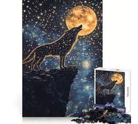 Loup étoilé Hurlant à Une Lune dorée Puzzle de 1000 pièces pour Adolescents Stimule la mémoire, réduit Le Stress Découpe de qualité supérieure Cadeau précieux 38x52cm