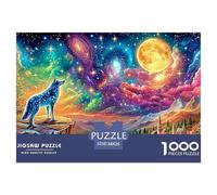 Loup étoilé sur la Falaise au-Dessus de la vallée éclairée par la Lune Puzzle De 1000 Pièces Loup Cool Cadeau Parfait pour Garçons, Filles, Hommes Et Femmes 38x26cm/1000pcs
