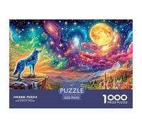 Loup étoilé sur la Falaise au-Dessus de la vallée éclairée par la Lune Puzzle De 1000 Pièces Loup Cool Idéal pour Le Cadeau d'anniversaire Et De Noël 70x50cm/1000pcs