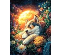 Loup faisant la sieste dans un jardin fleuri 500 Pièces Puzzle Collectionneur En Carton Rigide Sans Déformation Faune sauvage et animaux de compagnie Haute Difficulté Niveau Expert Décoration Murale C