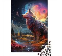 Loup Fantastique Debout Paquet 1000 Pièces Premium Carton Loup sous Ciel Cosmique Puzzle, Jeu Logique Adultes, Soulagement Stress, Cadeau & Activité Couple 70x50cm/1000pcs