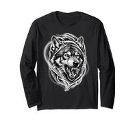 Loup féroce Loup grondant réaliste Style Tatouage Manche Longue