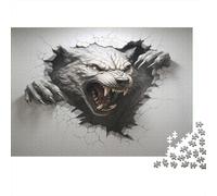 Loup Féroce Style Murale 3D Puzzle pour Adultes et Enfants Ours Percant à Travers Un Mur 1000 Pièces Jeux Éducatifs pour Décor Murale 70x50cm/1000pcs