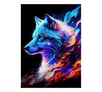 Loup Feu Art Jigsaw Puzzle, 1000 Pcs Indoor Adult Game | 52x38cm Carton, Exercice Mental, Découpe Précise, Amateurs De Puzzles, Réduction Du Stress