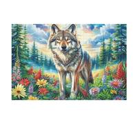 Loup Fleur Forêt Faune Sauvage Nature Sauvage Rural Belle Puzzle 1000 Pièces pour Adultes Amusant Créatif Et Relaxant Parfait pour Activités Quotidiennes Et Passe Temps （75x50cm）