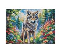Loup Fleur Forêt Faune Sauvage Nature Sauvage Rural Belle Puzzle 300 Pièces pour Adultes Agréable Amusant Et Relaxant Parfait pour Hobby Et Activités Calmes 300 PCS（40x28cm）