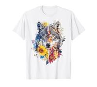 Loup Fleurs Portrait Abstrait Animal Lover Illustration Loup T-Shirt