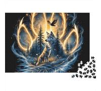 Loup Forêt Lumière Unique Puzzle 1000 Pièces Papier pour Adultes Scène Nocturne Jeu de Puzzle Décoration Famille 52x38cm/1000pcs