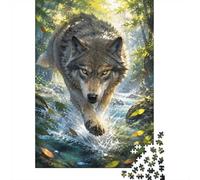 Loup Forêt Rivière 1000pcs Mini Puzzle pour Adultes Stimulant | 52x38cm Carton Décor Salon Structure Durable Cadeau Anniversaire Relaxation