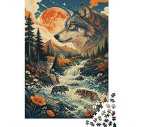 Loup Forêt Rivière Puzzle, 1000 Pièces Jeu D'intérieur Adulte | 38x26cm Carton, Exercice Cérébral, Ajustement Précis, Amateurs D'art, Réduction Du Stress
