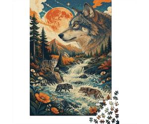 Loup Forêt Rivière Puzzle, 1000 Pièces Jeu D'intérieur Adulte | 38x26cm Carton, Exercice Cérébral, Ajustement Précis, Amateurs D'art, Réduction Du Stress