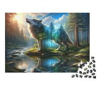 Loup Forêt Rivière Puzzle, 1000 Pièces pour Adultes Haute Qualité