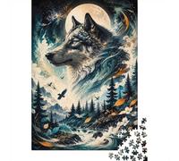 Loup Forêt Rivière Puzzle, 1000 Pièces Œuvre D’Art Papier Épais | 52x38cm Papier, Exercice Mental, Construction Solide, Amateurs De Puzzles, Réduction Du Stress