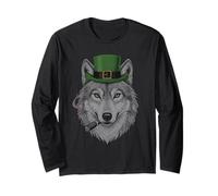 Loup fumant St Patrick Funny Wolf Smoking Husky Irish Manche Longue