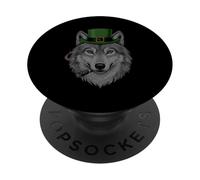 Loup fumant St Patrick Funny Wolf Smoking Husky Irish PopSockets PopGrip Adhésif