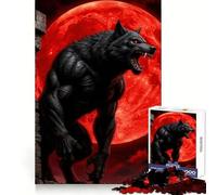 Loup-Garou Hurlant à la Lune de Sang Puzzle 1000 pièces pour Adultes Souvenirs, lumière, Plaisir, Bords précis, Cadeau Symbolique (38x26cm)